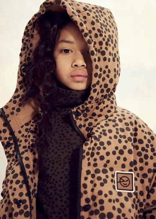 Coat Long Down Animaux Tan Black