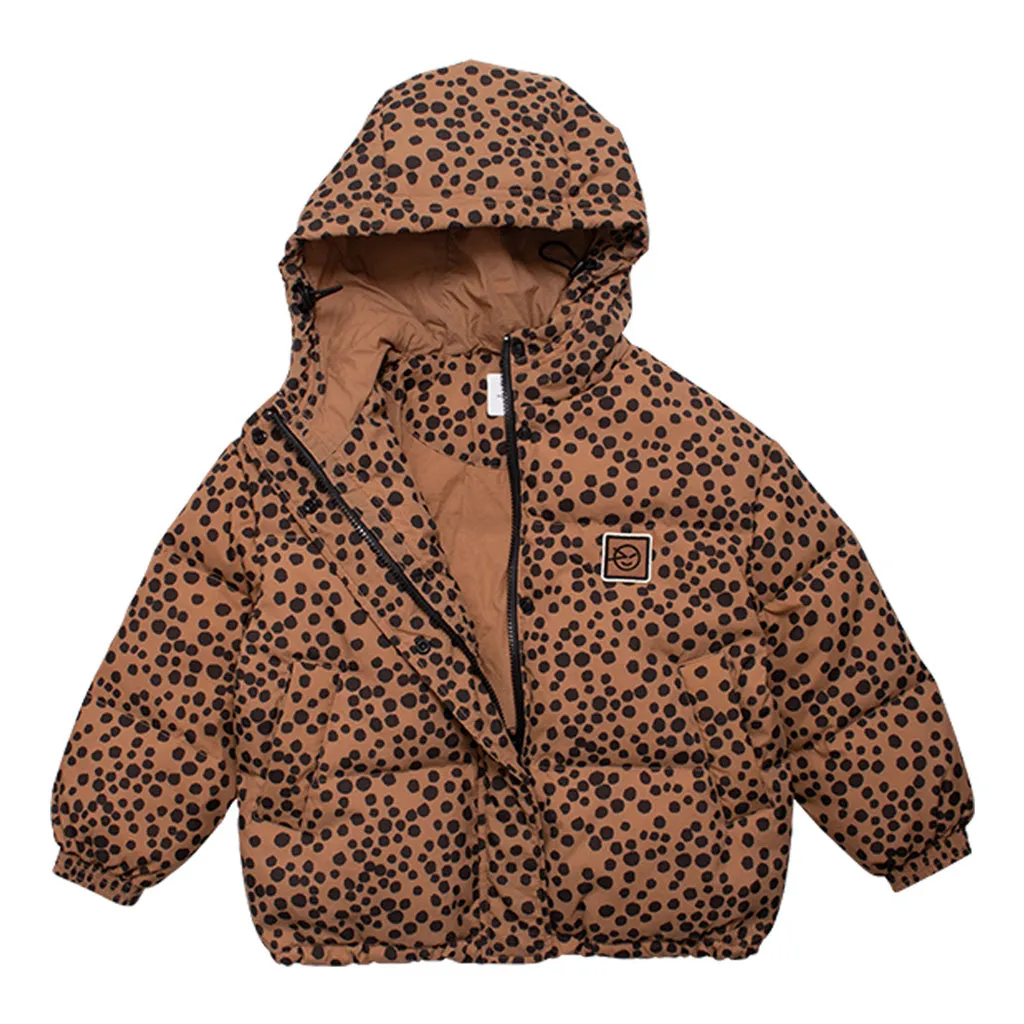 Coat Short Down Animaux Tan Black
