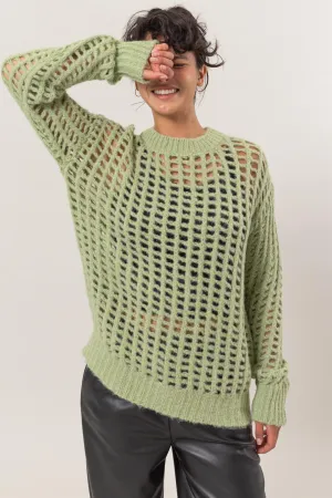DZ24F203-Open Stitch Long Sleeve Sweater
