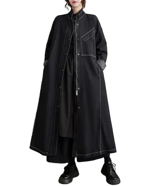 ellazhu Women's Shirt Dress Button Down Long Sleeve Solid Black String Two Side Pockets Flowy Hem Fall GZ251