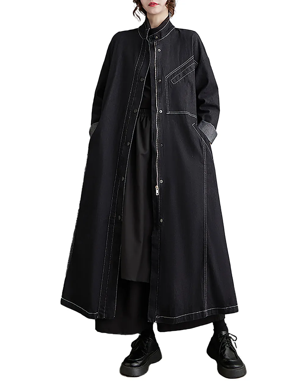 ellazhu Women's Shirt Dress Button Down Long Sleeve Solid Black String Two Side Pockets Flowy Hem Fall GZ251