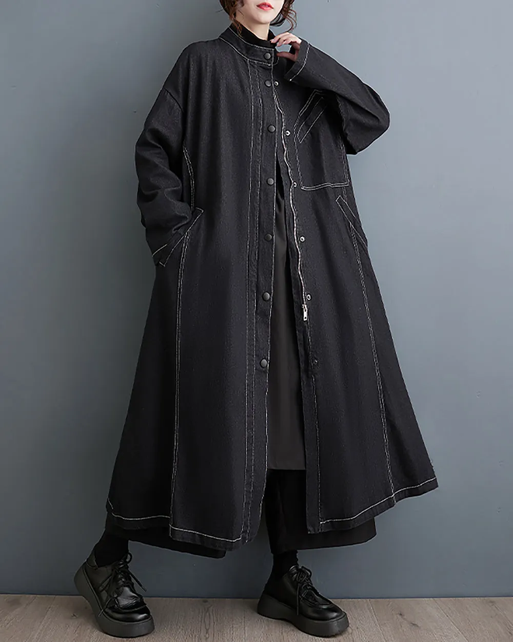 ellazhu Women's Shirt Dress Button Down Long Sleeve Solid Black String Two Side Pockets Flowy Hem Fall GZ251