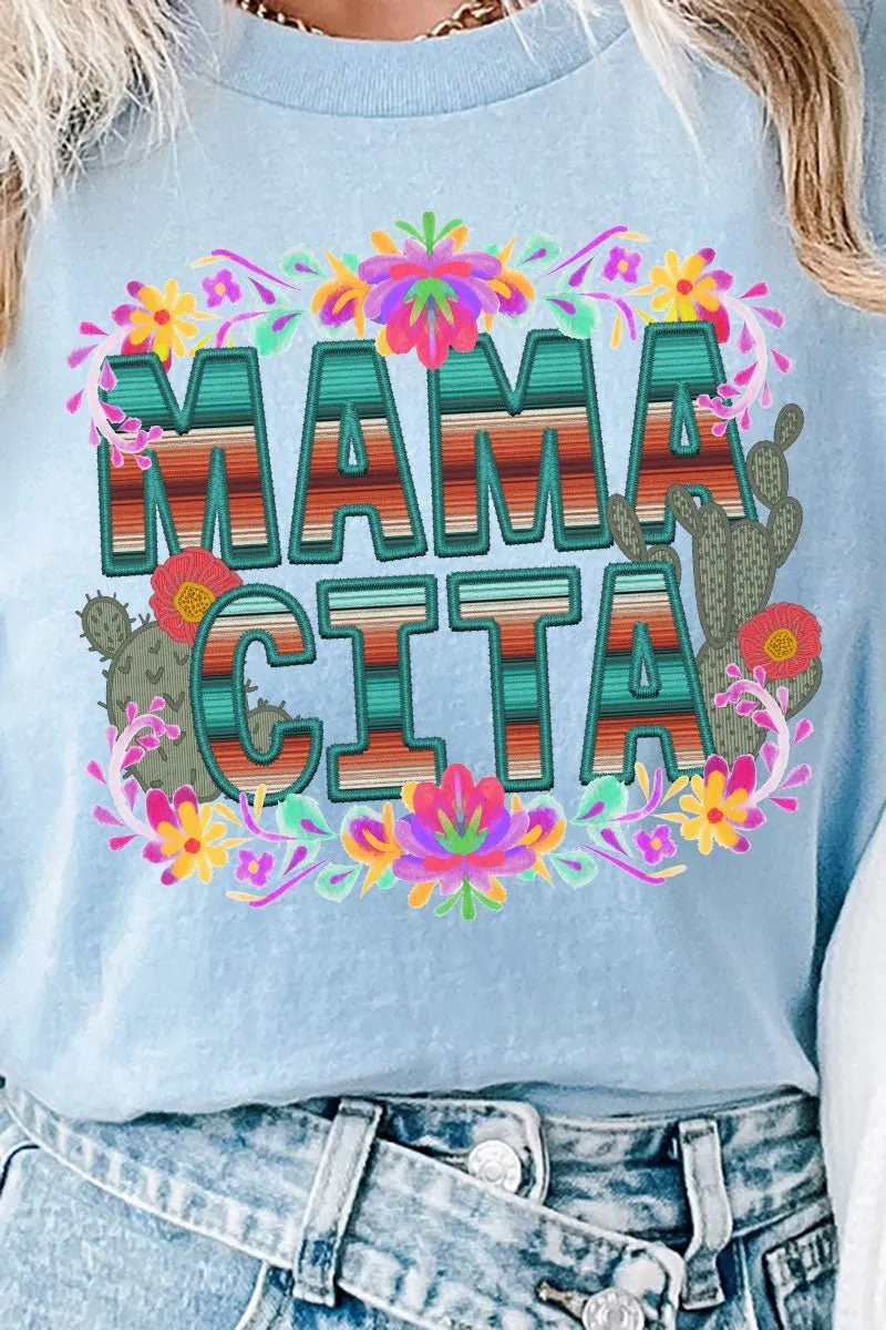 Faux Embroidery Mamacita Transfer Short Sleeve Relaxed Fit T-Shirt