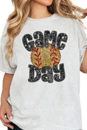 Game Day Softball Faux Sequin Transfer Short Sleeve Relaxed Fit T-Shirt