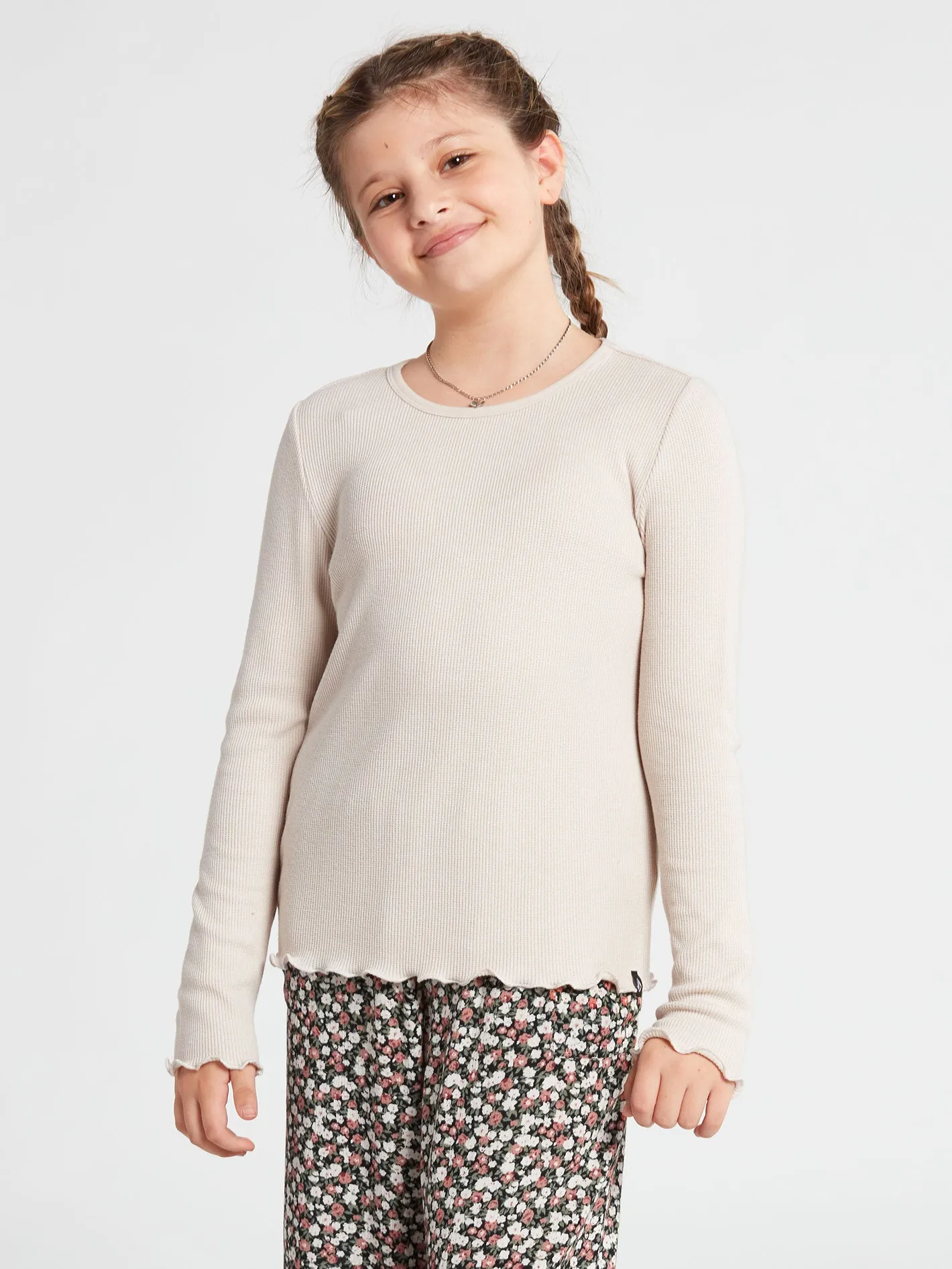 Girls Lived In Lounge Thermal Long Sleeve Top - Bone