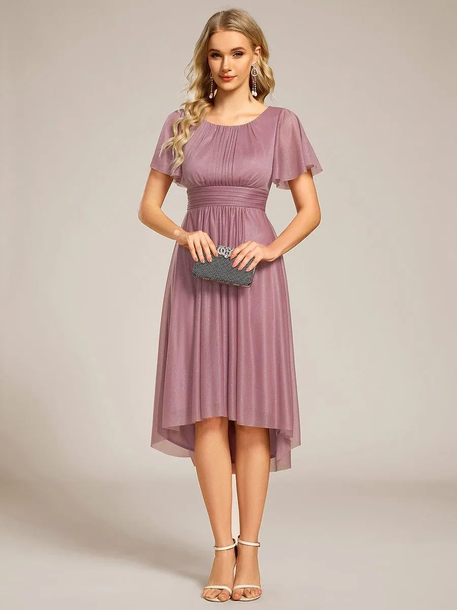 Glitter Short Sleeves Round Neck Midi Formal Dress