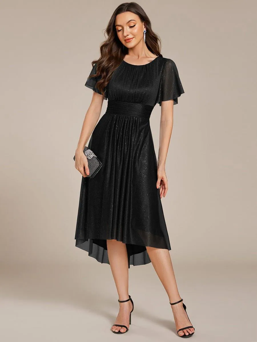 Glitter Short Sleeves Round Neck Midi Formal Dress