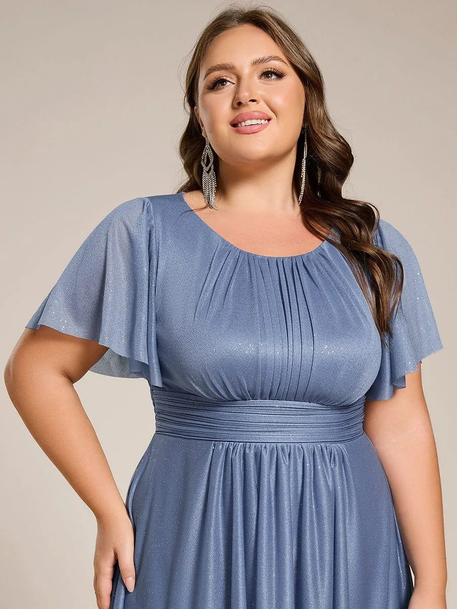 Glitter Short Sleeves Round Neck Midi Formal Dress