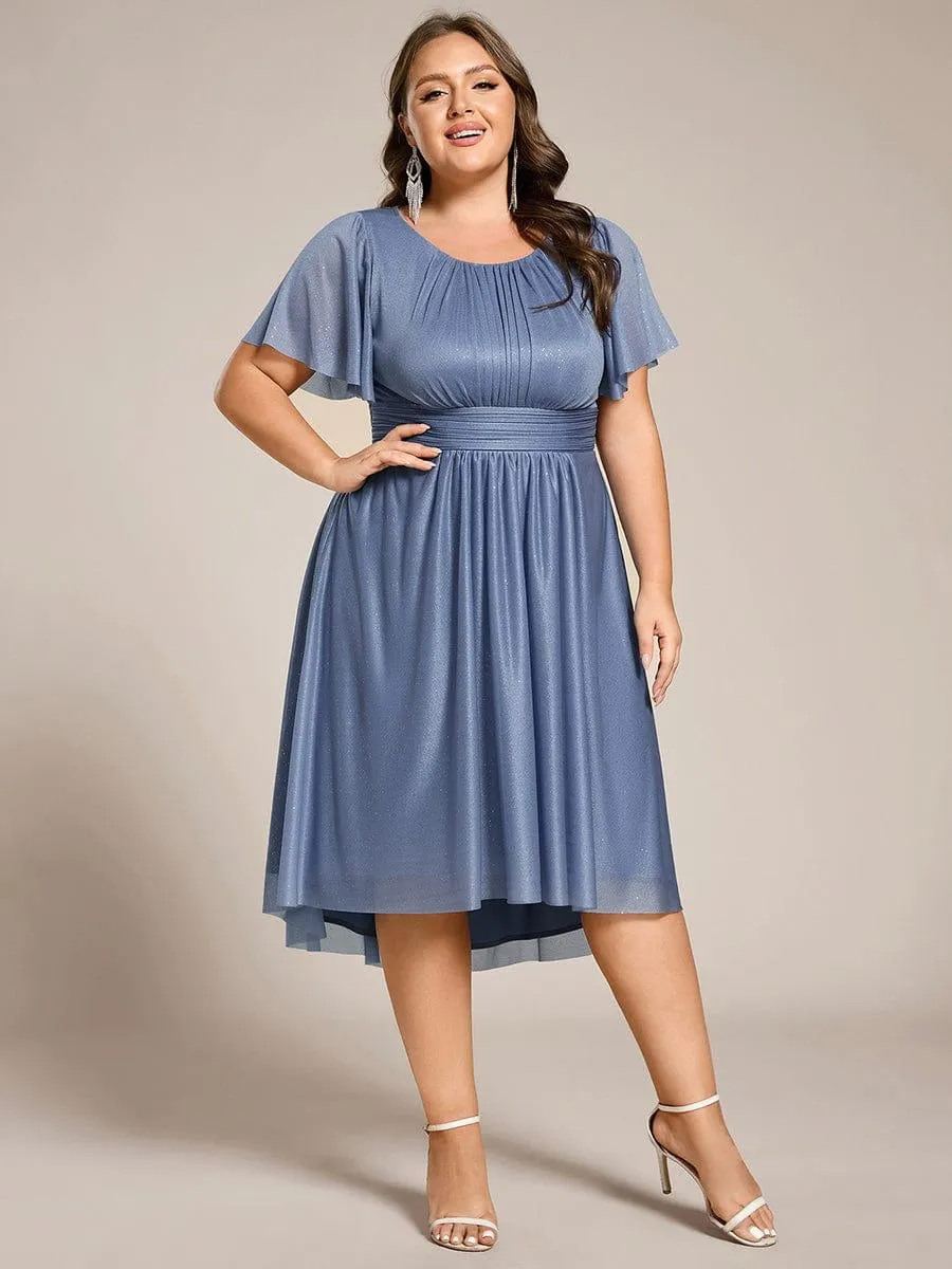 Glitter Short Sleeves Round Neck Midi Formal Dress