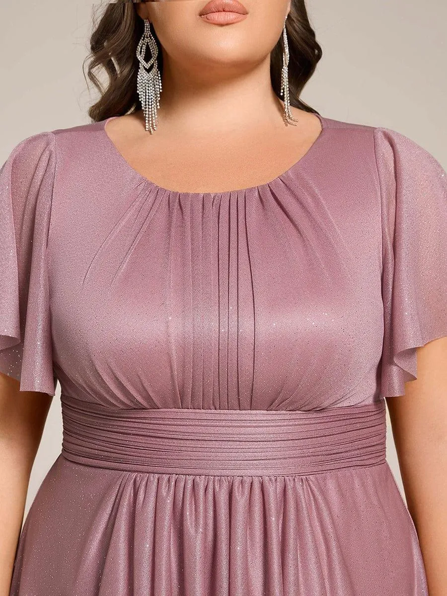 Glitter Short Sleeves Round Neck Midi Formal Dress