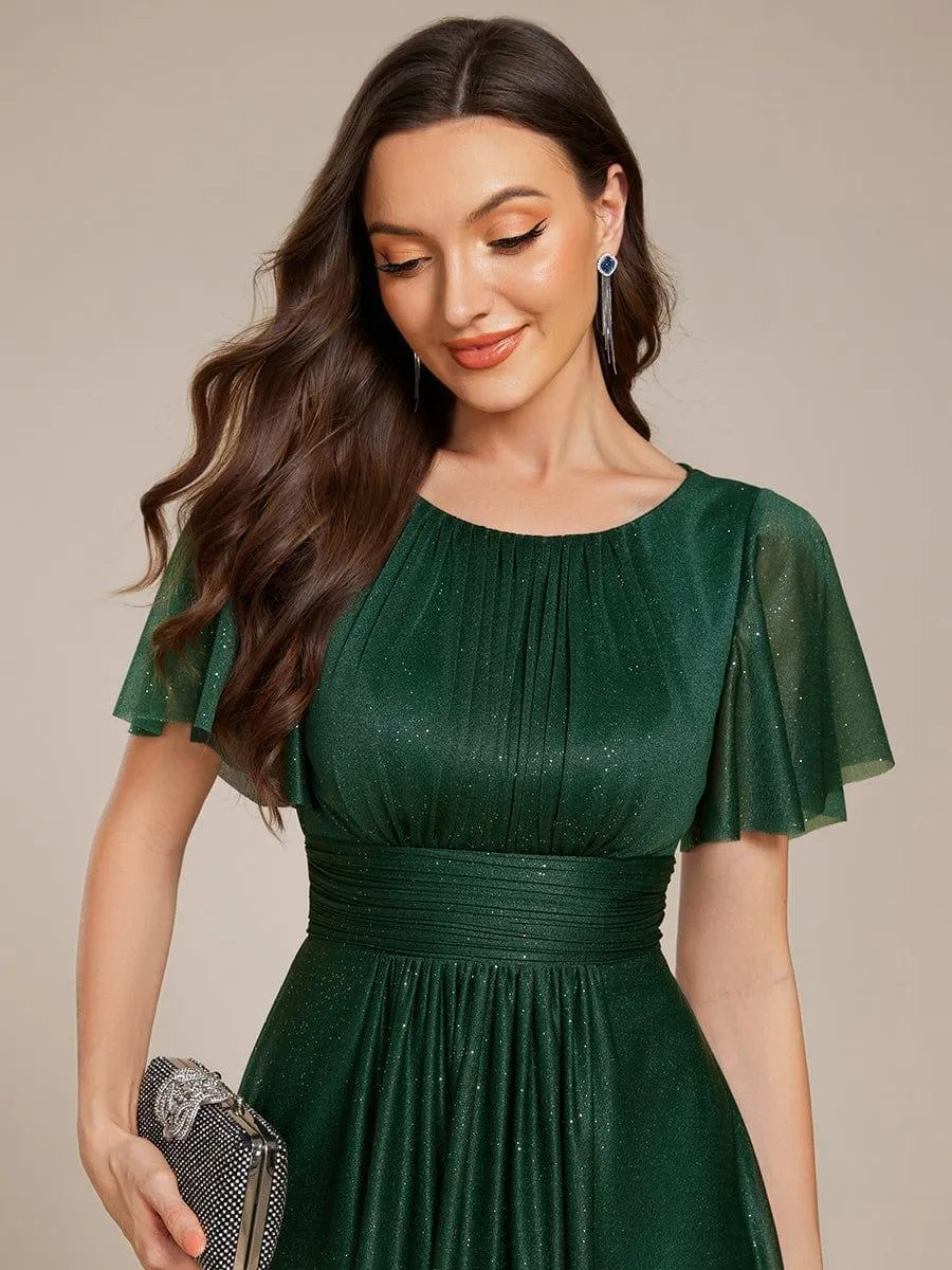 Glitter Short Sleeves Round Neck Midi Formal Dress