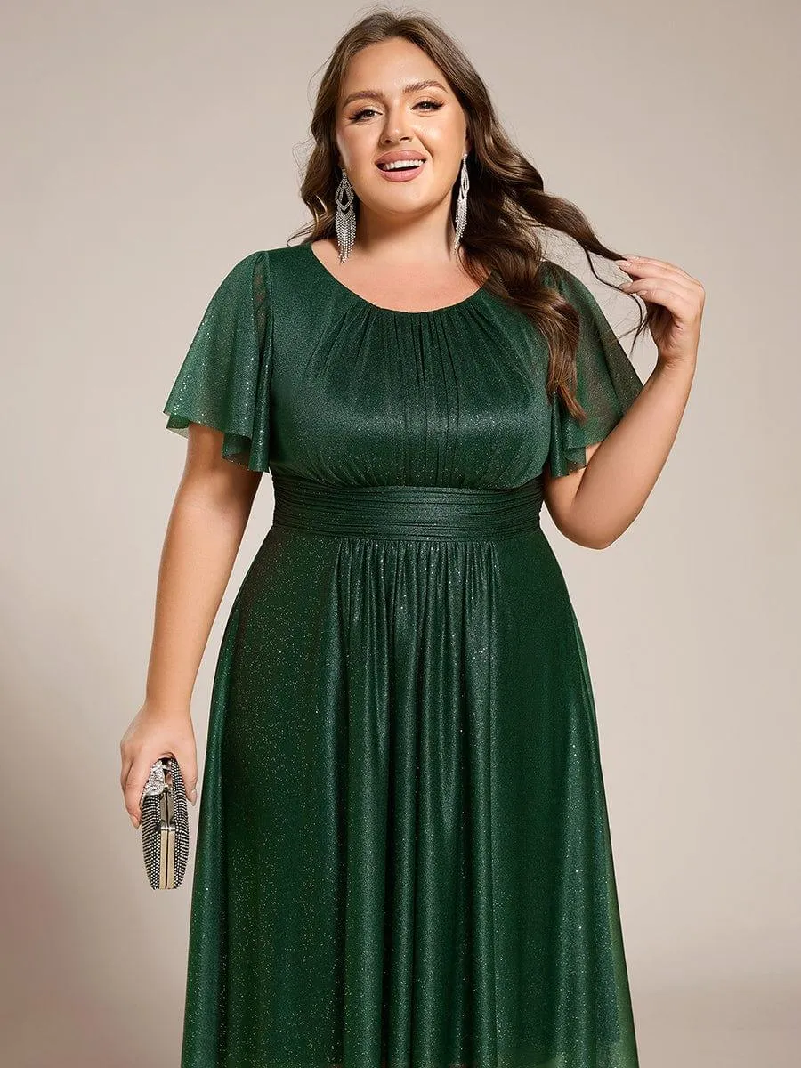 Glitter Short Sleeves Round Neck Midi Formal Dress