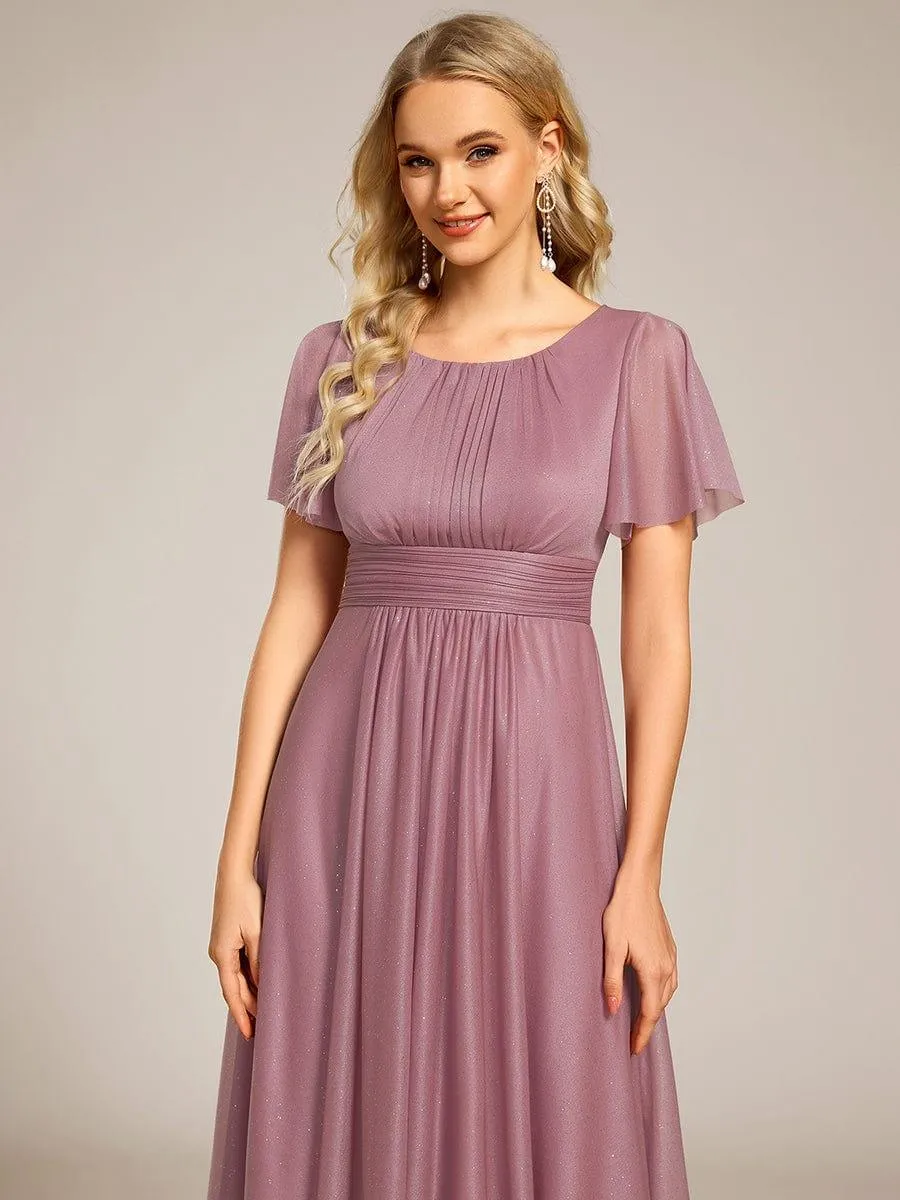 Glitter Short Sleeves Round Neck Midi Formal Dress