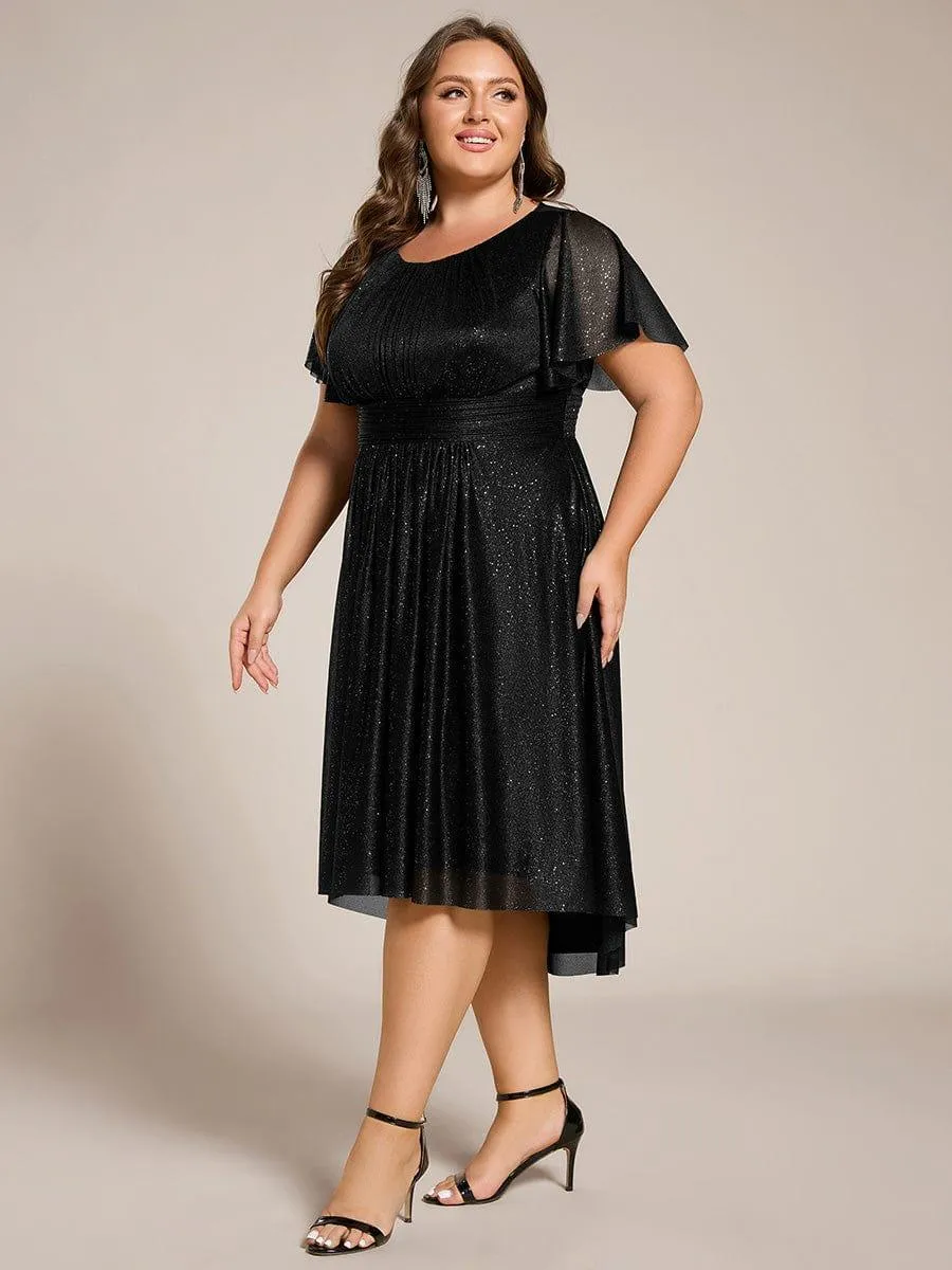 Glitter Short Sleeves Round Neck Midi Formal Dress