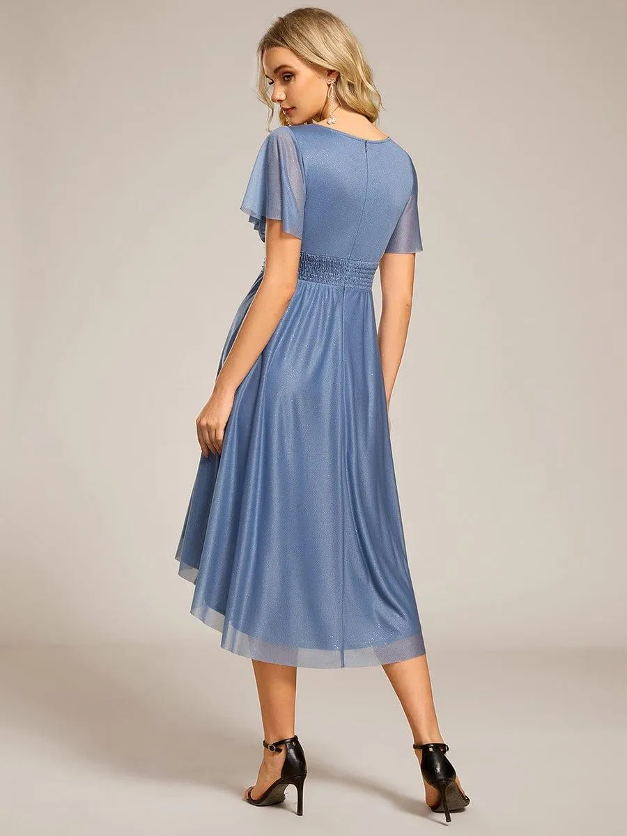 Glitter Short Sleeves Round Neck Midi Formal Dress