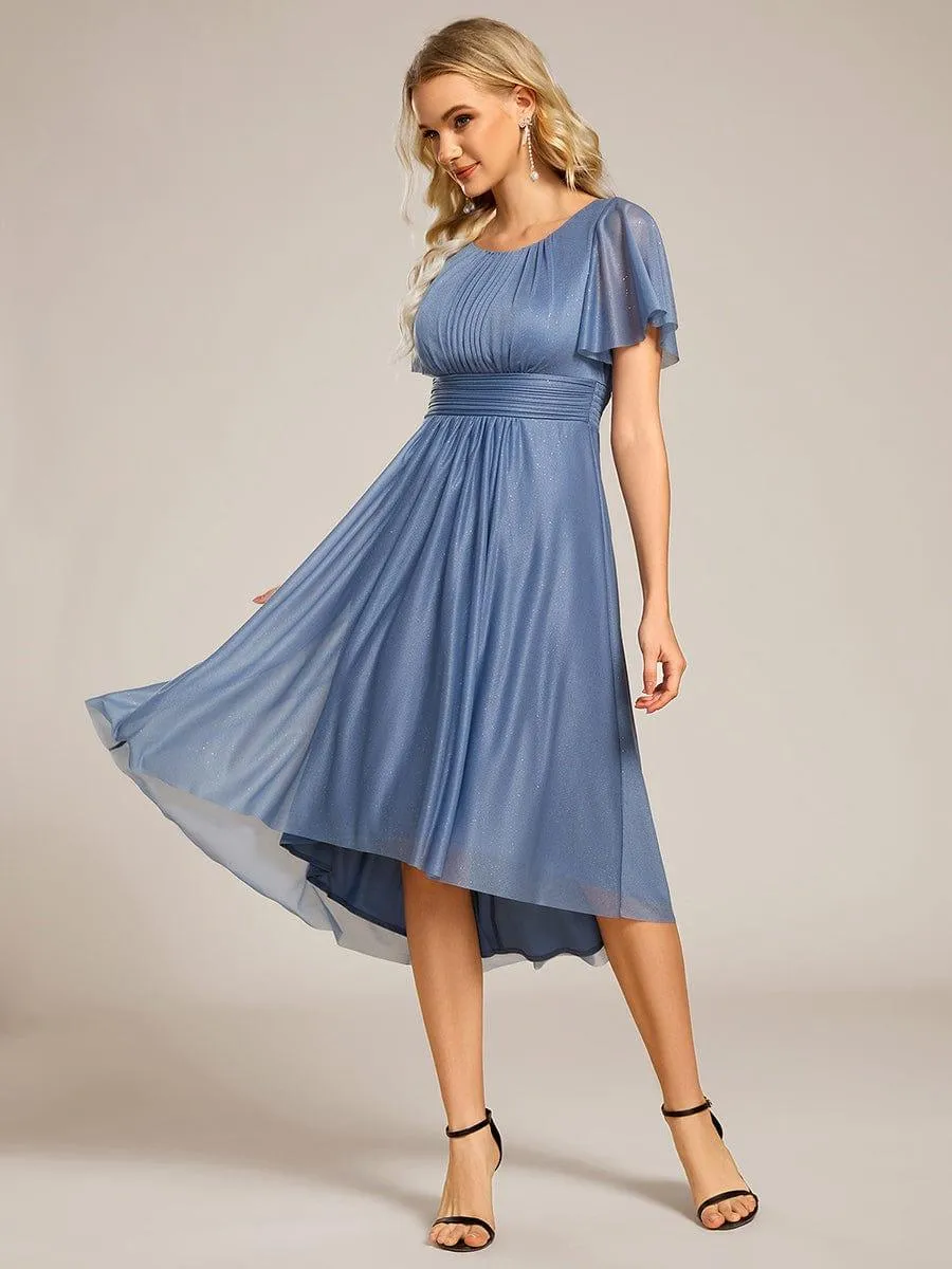 Glitter Short Sleeves Round Neck Midi Formal Dress