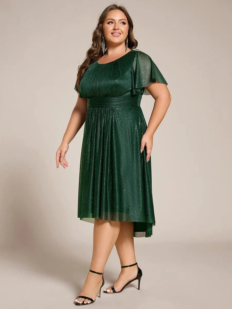 Glitter Short Sleeves Round Neck Midi Formal Dress