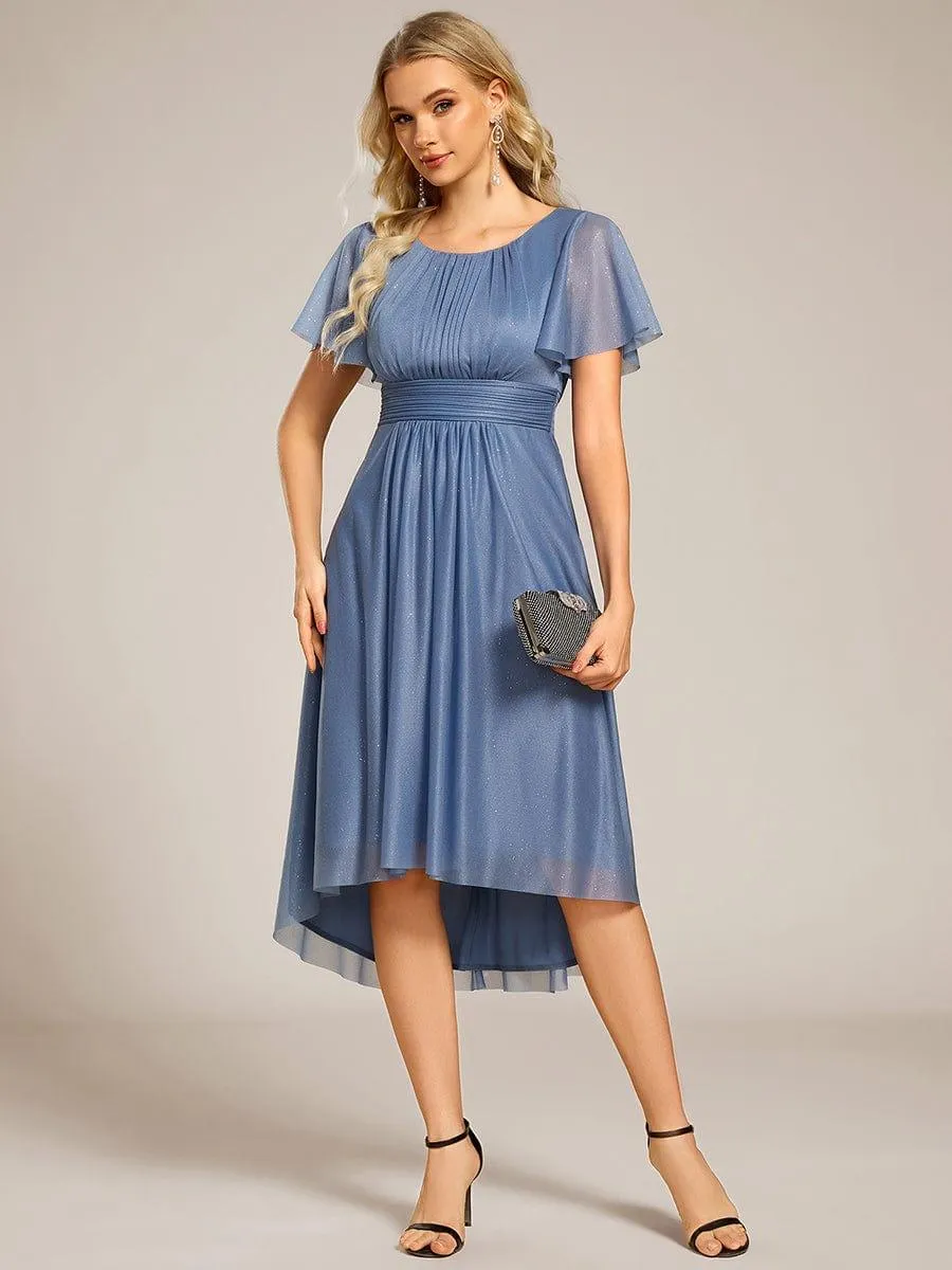Glitter Short Sleeves Round Neck Midi Formal Dress