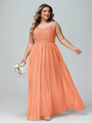 Illusion Neckline Lace and Tulle Maxi Dress-Papaya Plus Size
