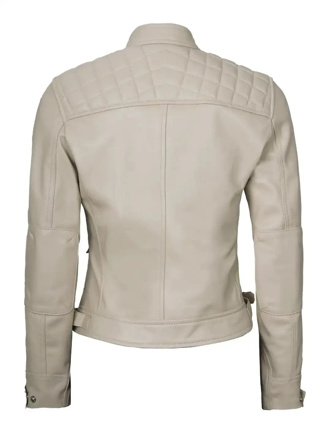 Johnson Women Beige Cafe Racer Leather Jacket