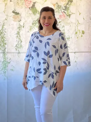 Karla Blue Leaf Linen Top