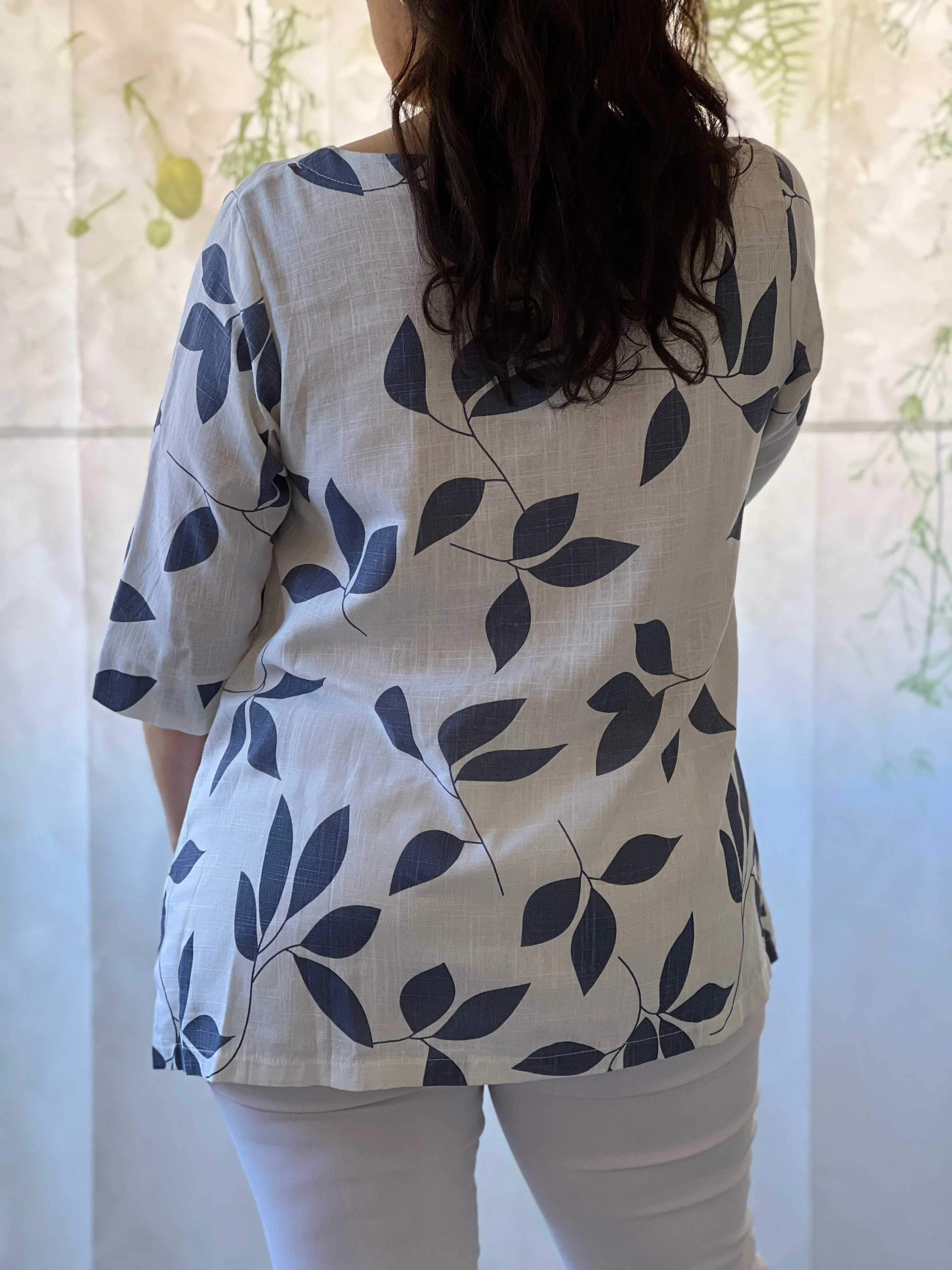 Karla Blue Leaf Linen Top