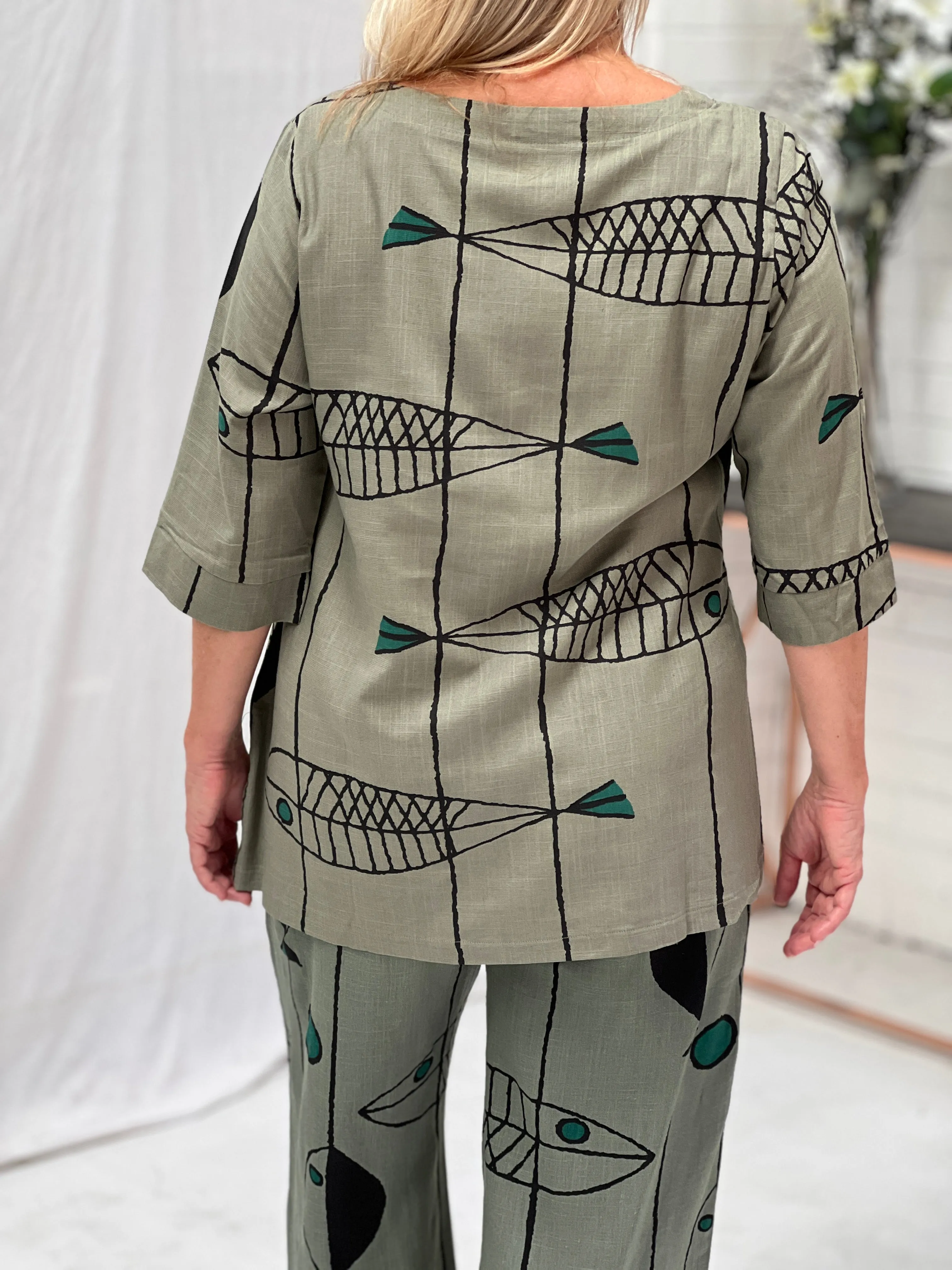 Karla Fishbone Khaki Linen Top