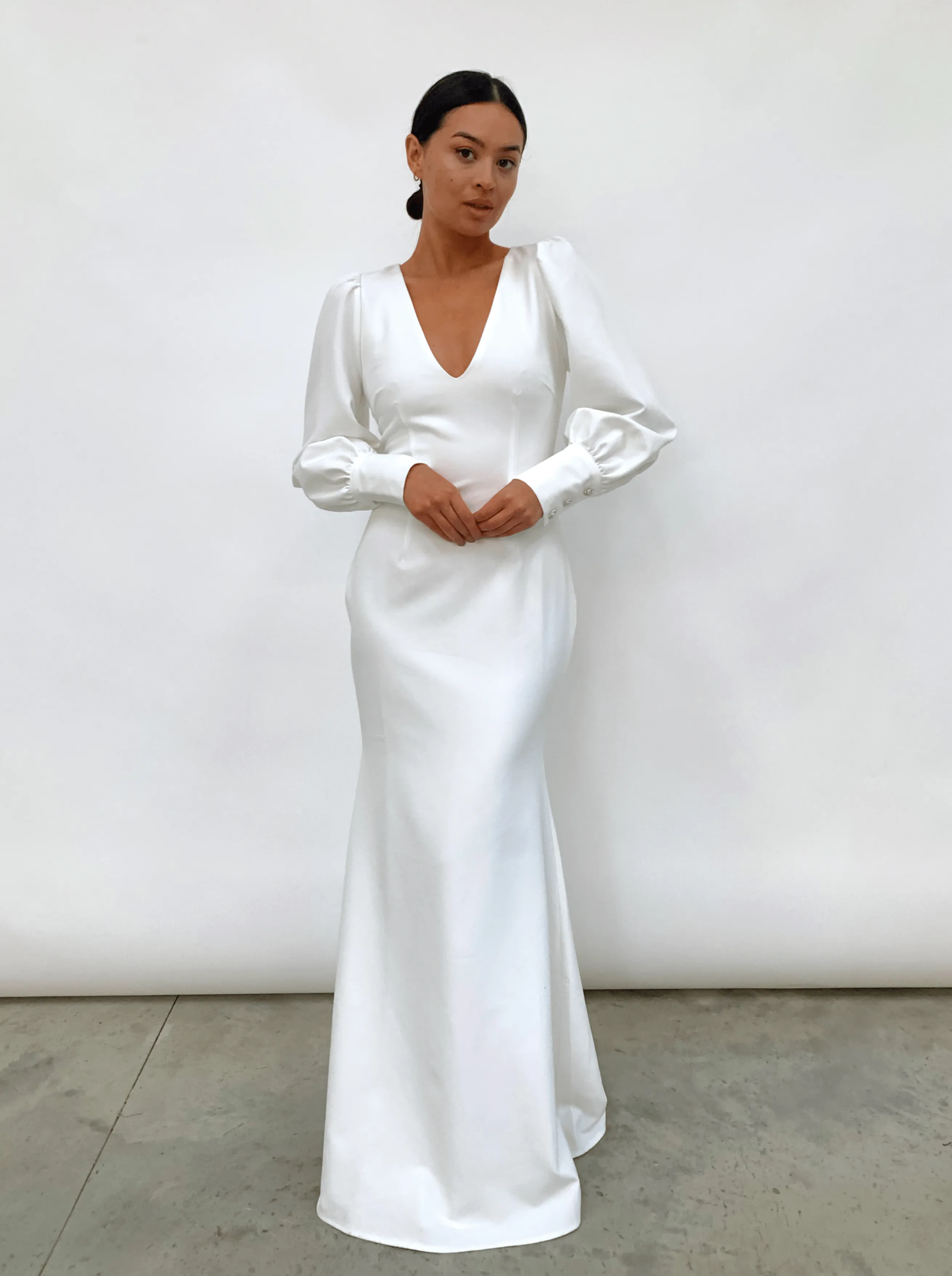 Kate Plunge Maxi Dress - White Crepe