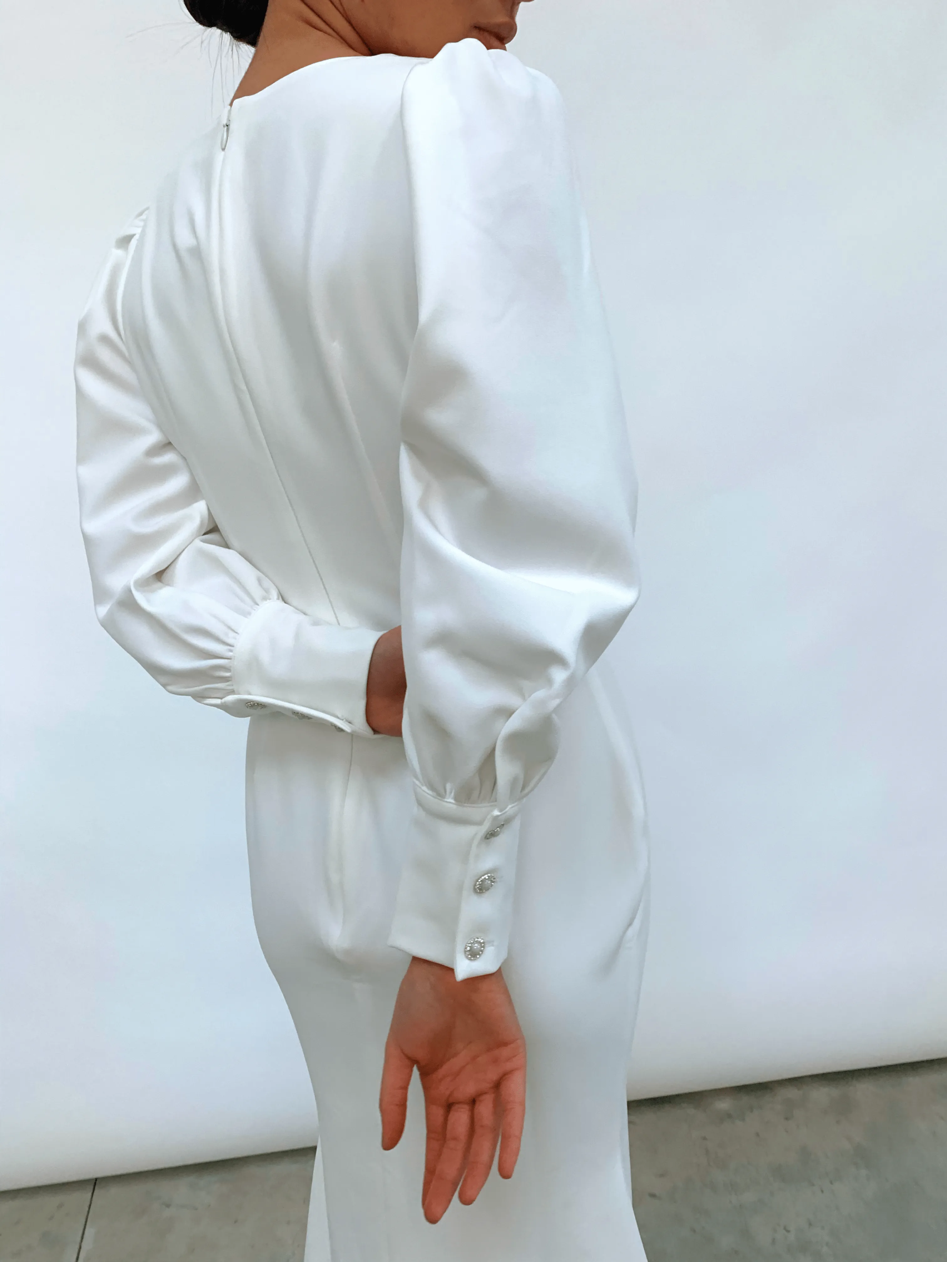 Kate Plunge Maxi Dress - White Crepe