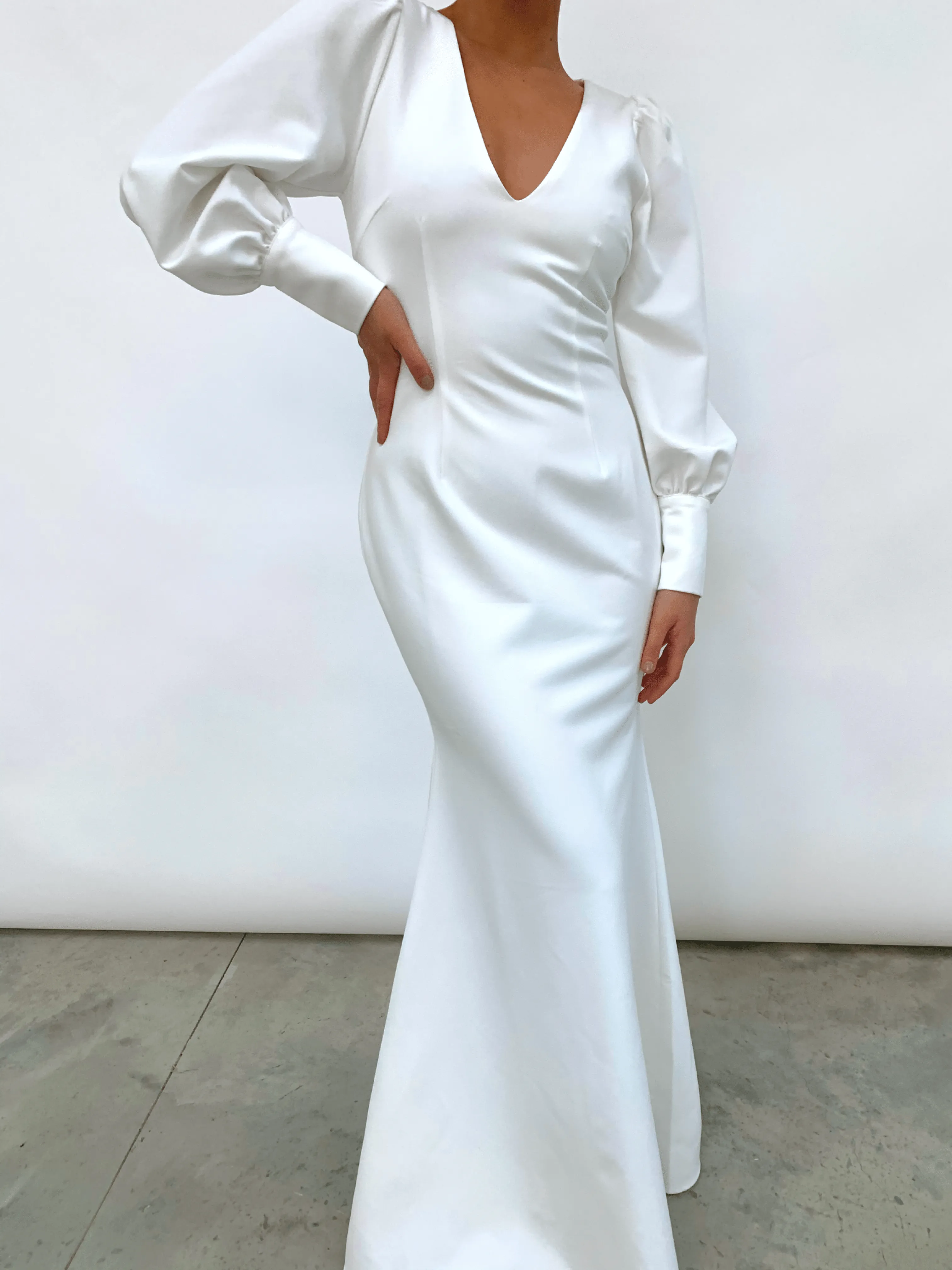 Kate Plunge Maxi Dress - White Crepe