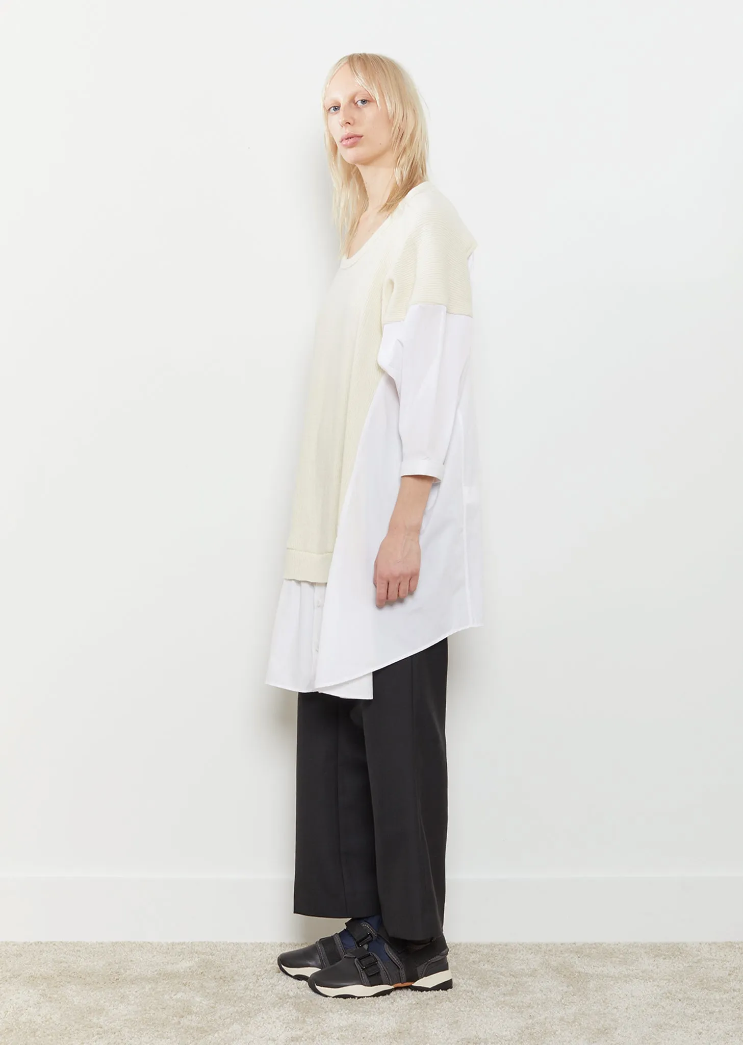 Knit Panel Oversized Shirt