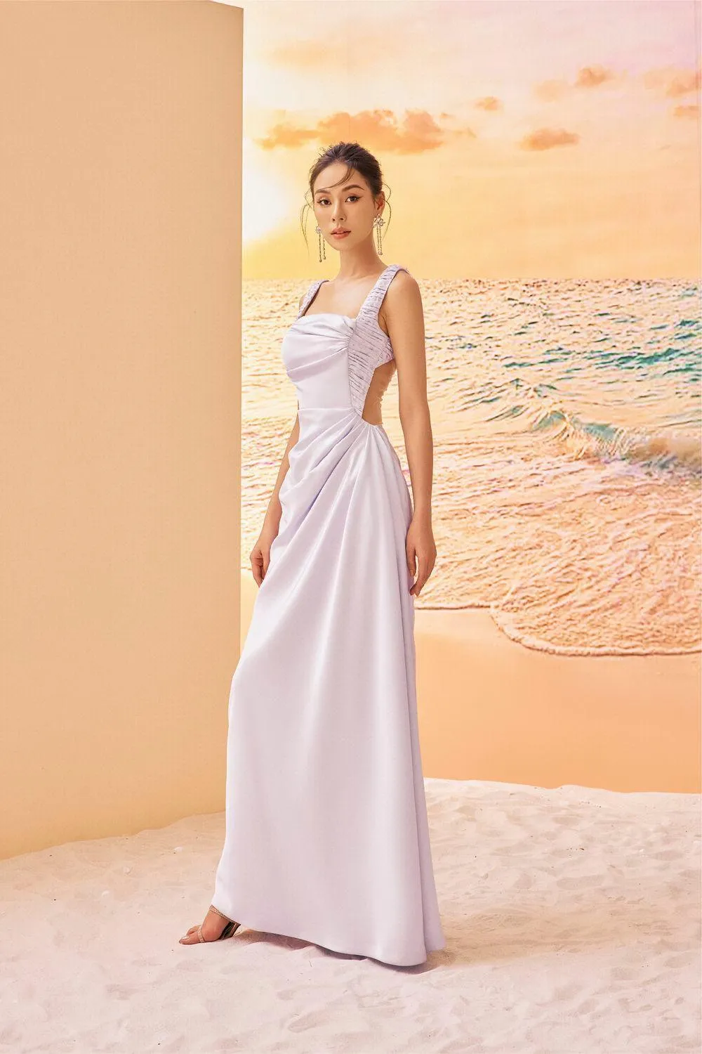 Leila Slit Strappy Silk Satin Maxi Dress