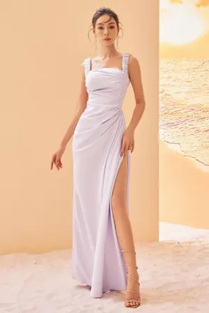 Leila Slit Strappy Silk Satin Maxi Dress