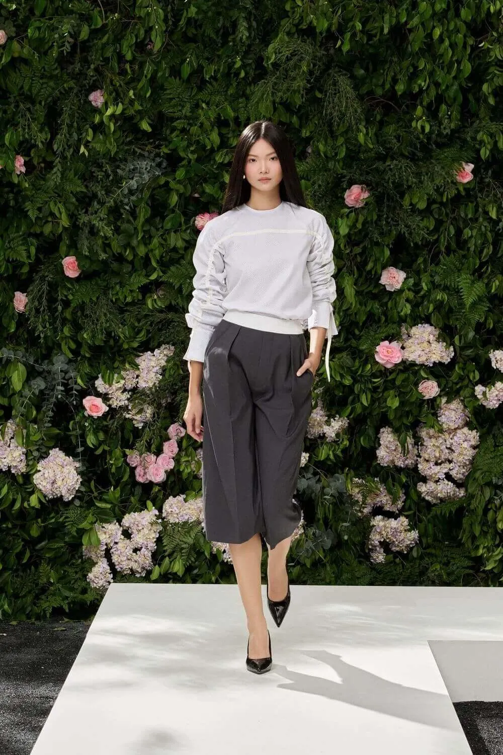 Lilith Straight Side Pocket Wool Cotton Below The Knee Pants