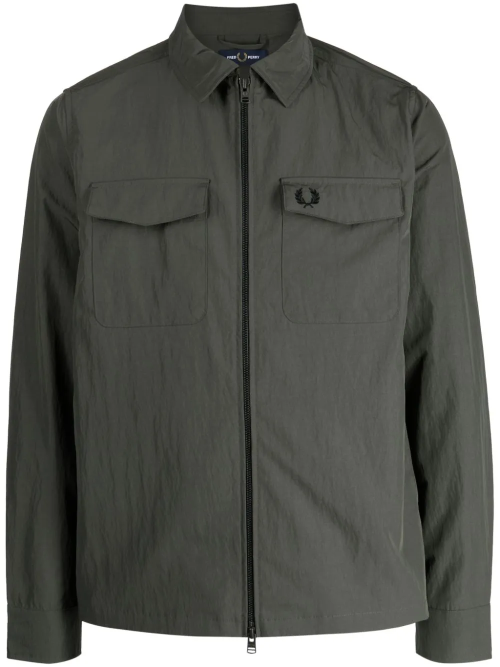 logo-embroidered zipped shirt jacket
