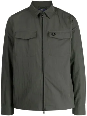 logo-embroidered zipped shirt jacket