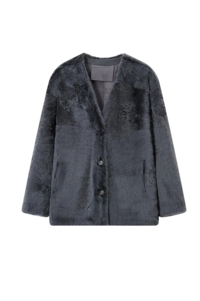Luxe V-Neck Spain Lacon Sheepskin Shearling Coat