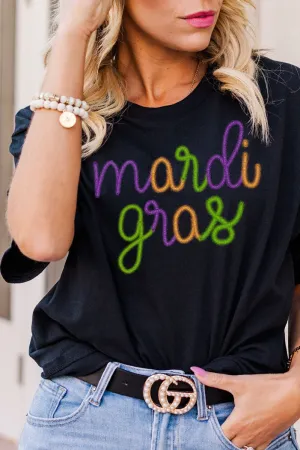 Mardi Gras Faux Tinsel Transfer Short Sleeve Relaxed Fit T-Shirt