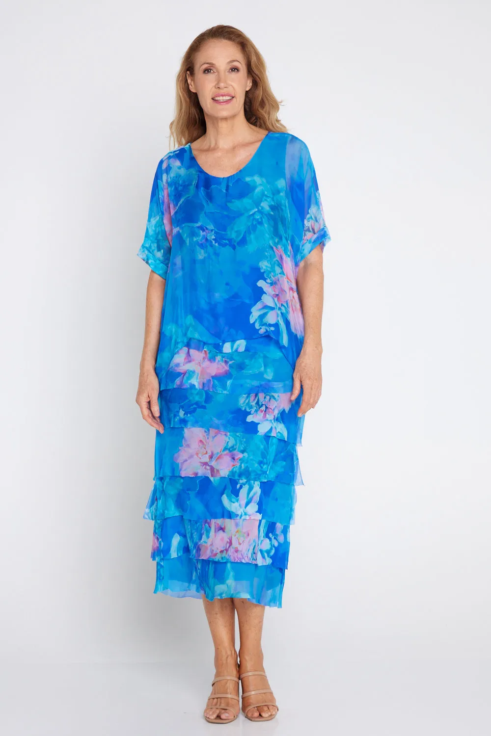 Margo Silk Dress - Cobalt Floral