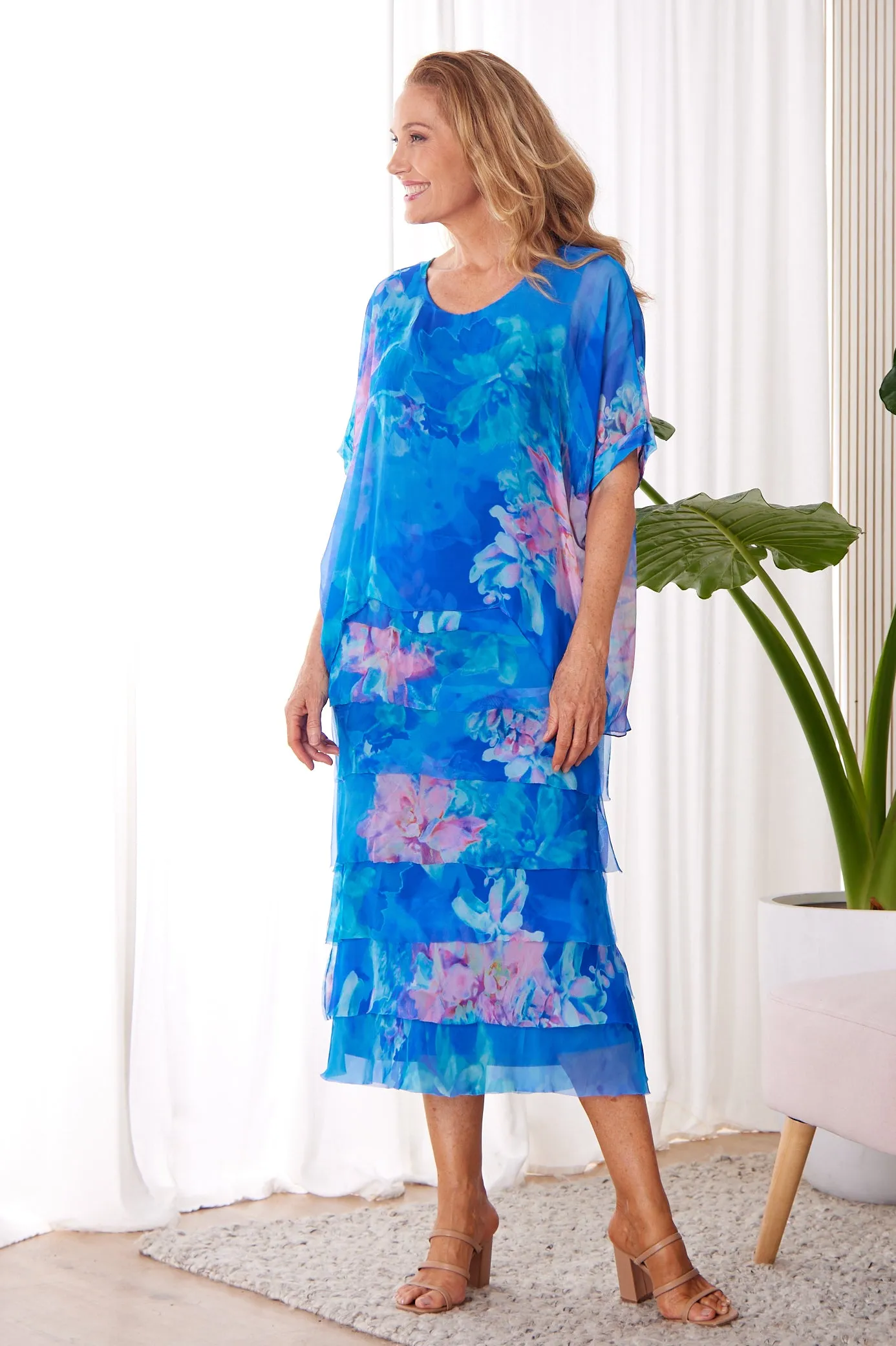 Margo Silk Dress - Cobalt Floral