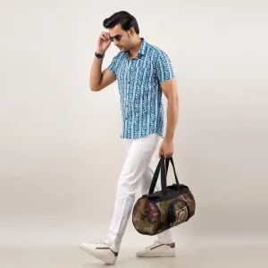 Men Blue Regular Fit Cotton Printed Casual Shirt