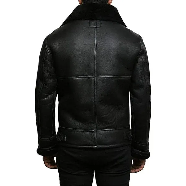 Men's Black Faux Shearling Real Leather Jacket