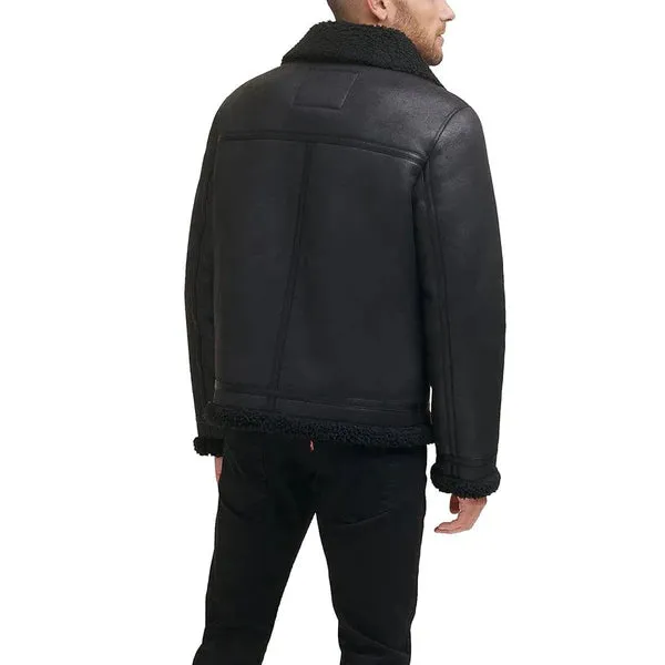 Men's Black Faux Shearling Real Leather Jacket