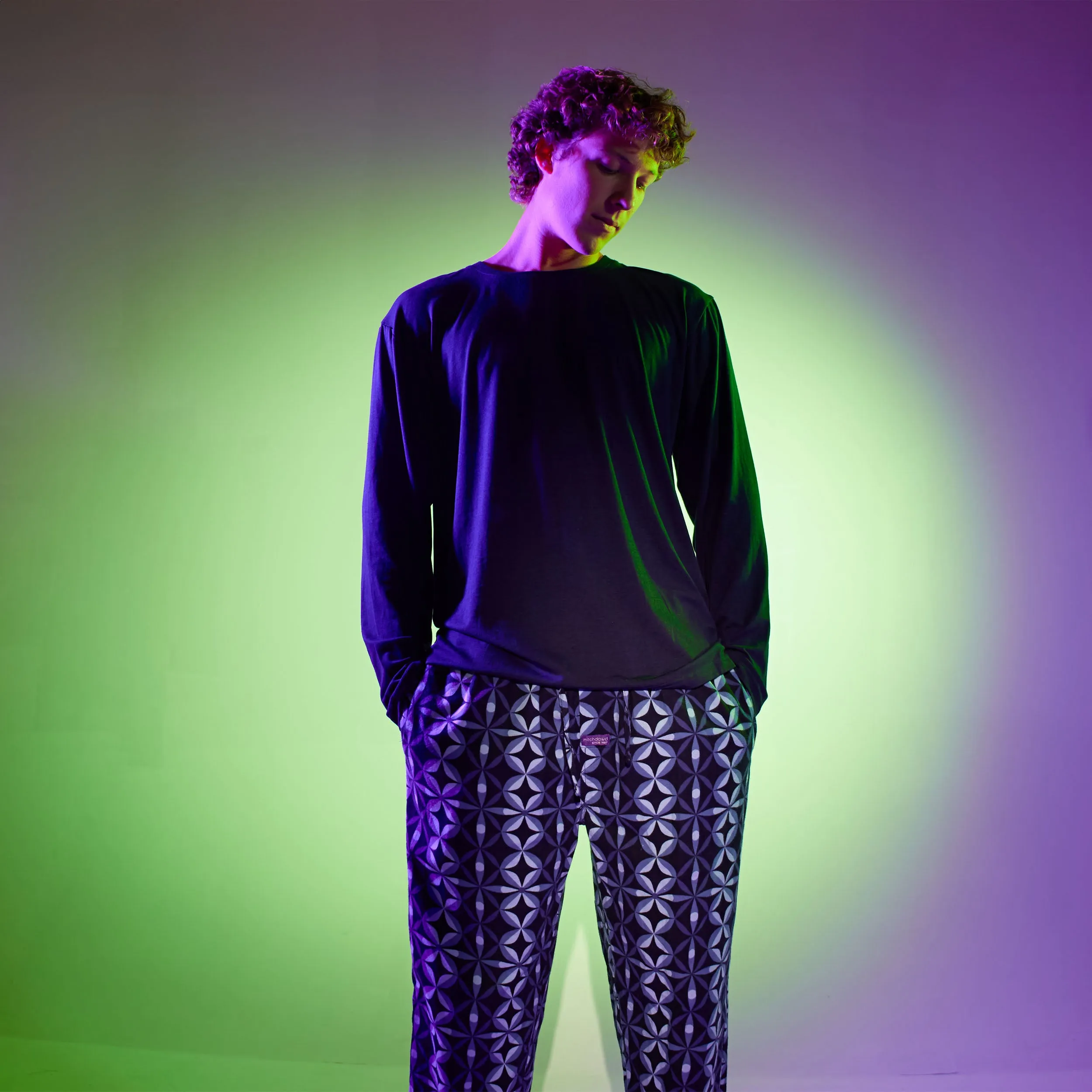 Men's Circle Geo Cotton Flannel Sleep Pant - Navy