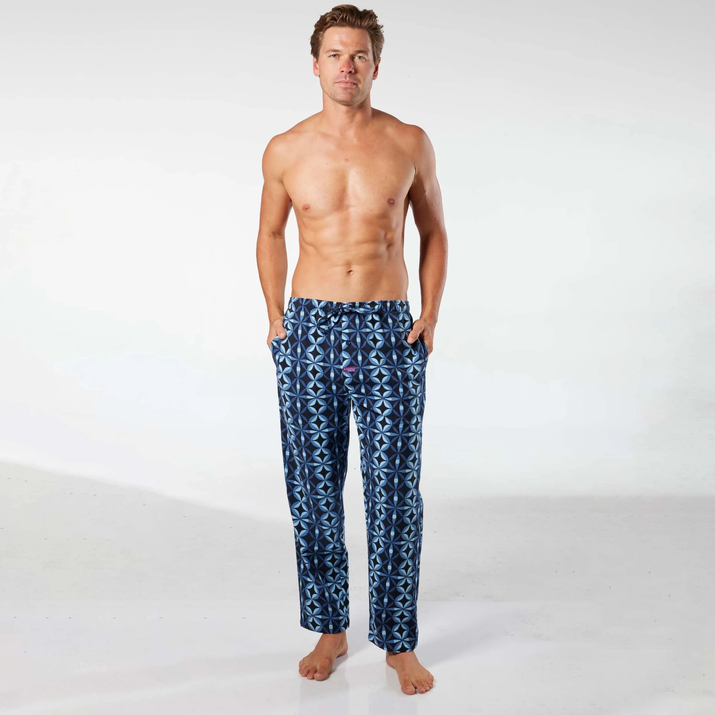 Men's Circle Geo Cotton Flannel Sleep Pant - Navy