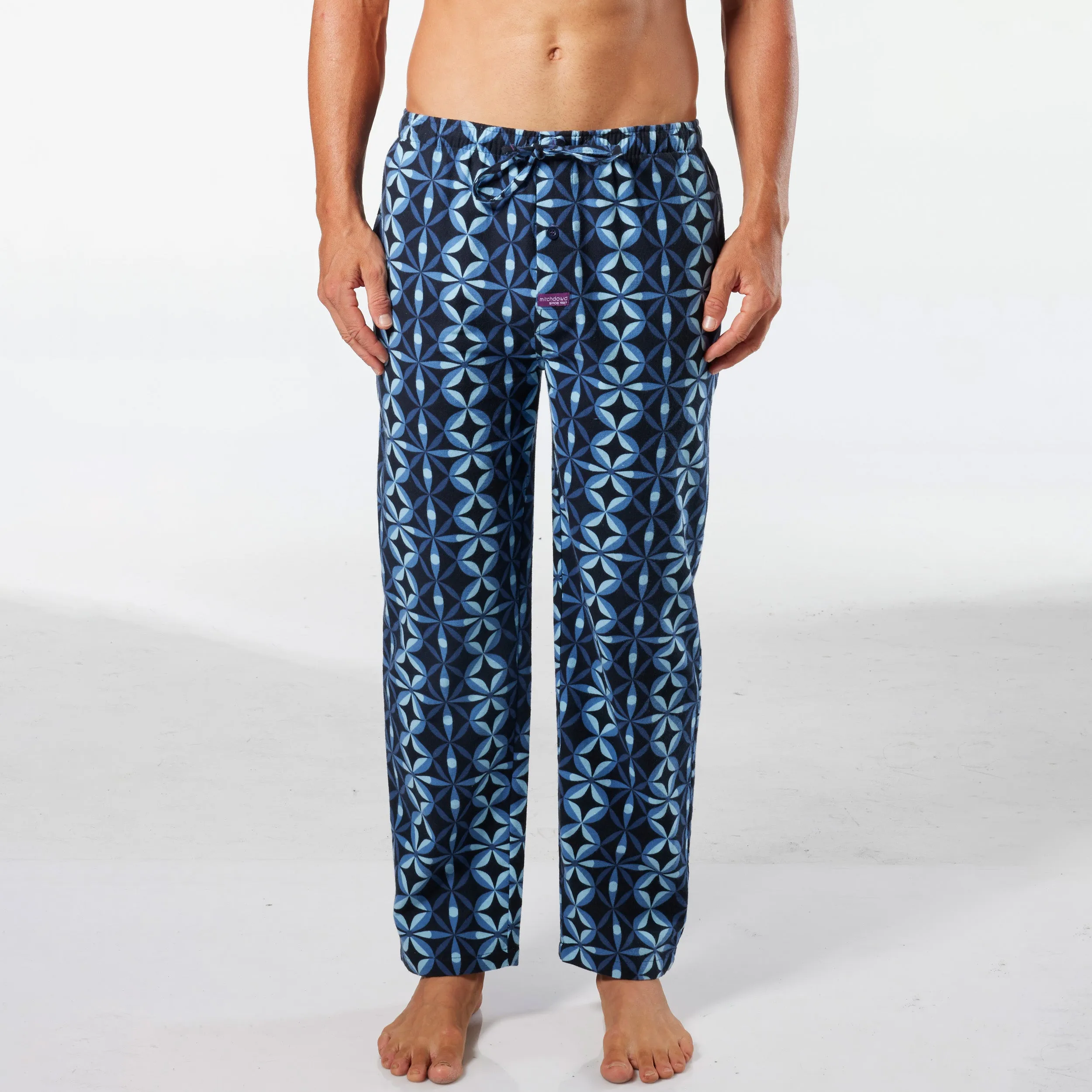 Men's Circle Geo Cotton Flannel Sleep Pant - Navy