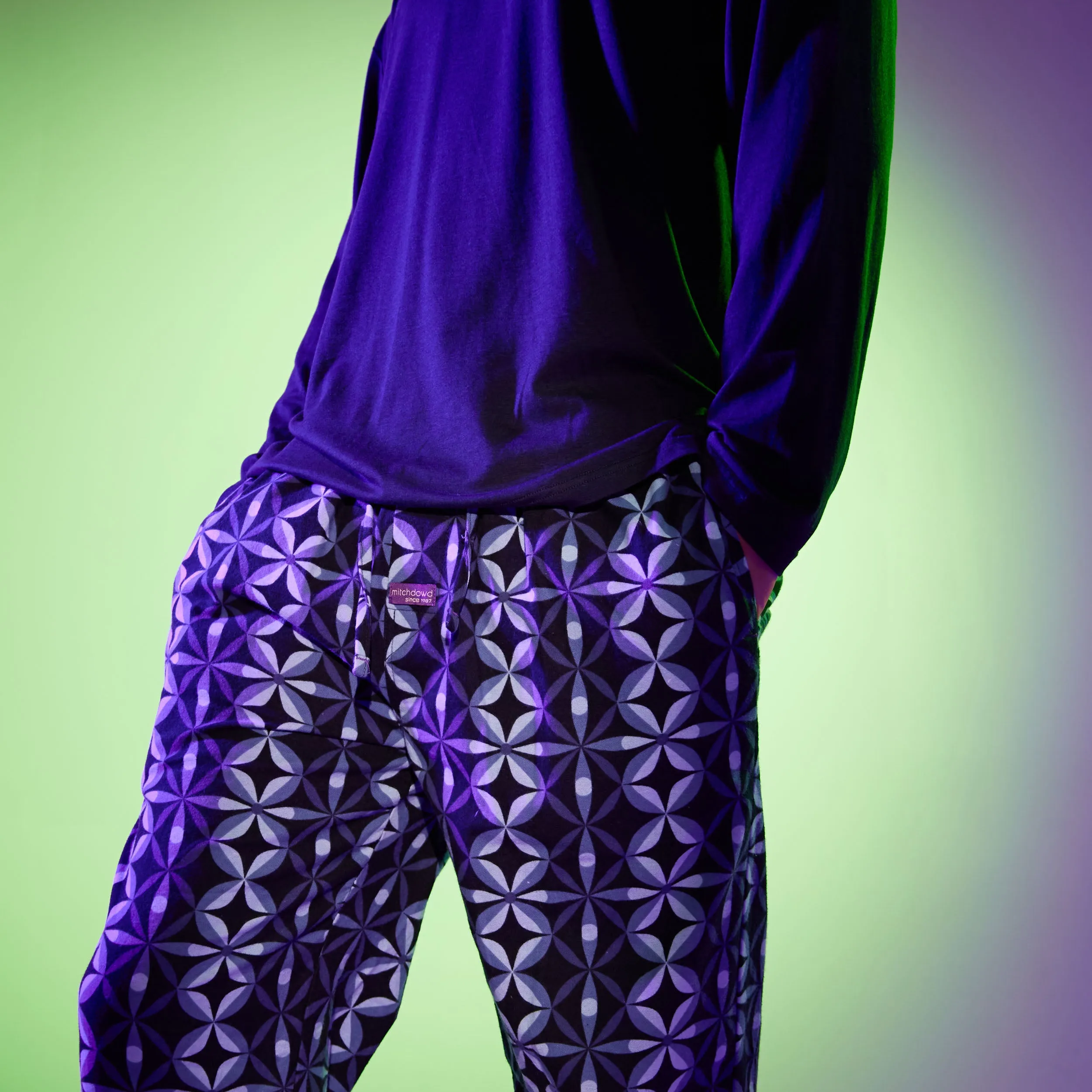 Men's Circle Geo Cotton Flannel Sleep Pant - Navy