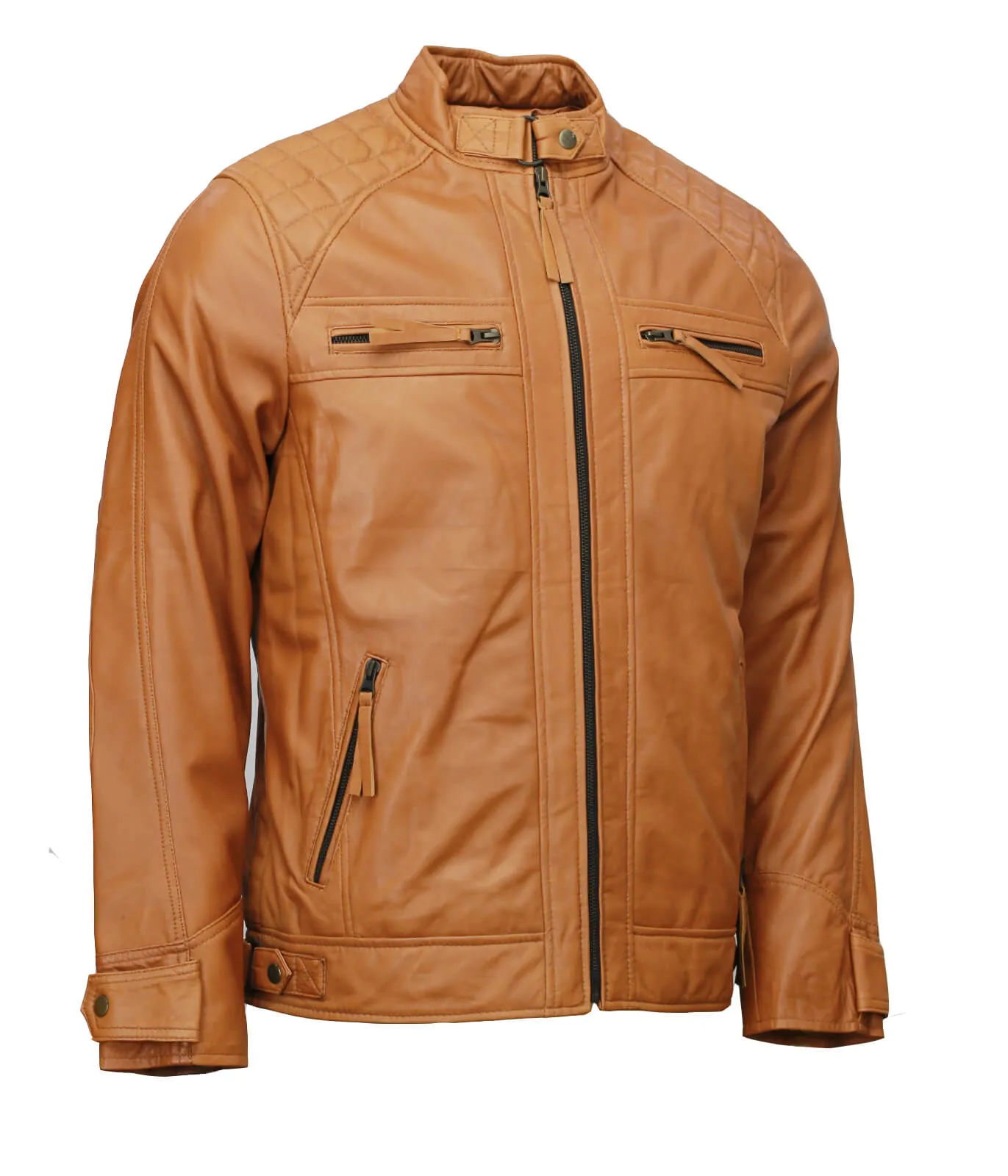 Men’s Tan Moto Biker Leather Jacket