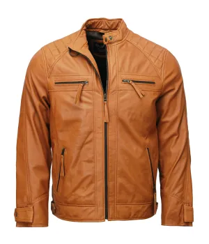 Men’s Tan Moto Biker Leather Jacket