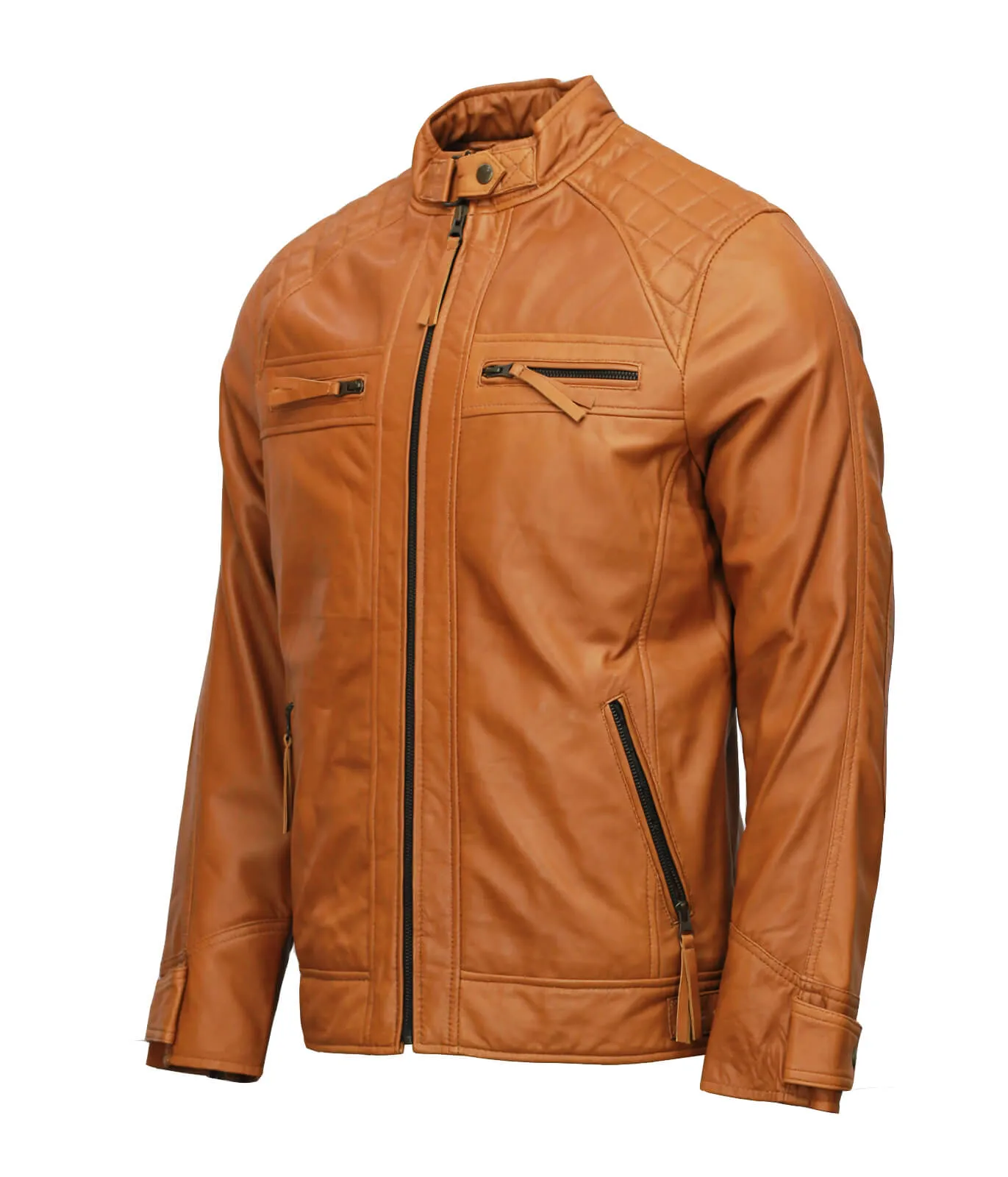 Men’s Tan Moto Biker Leather Jacket